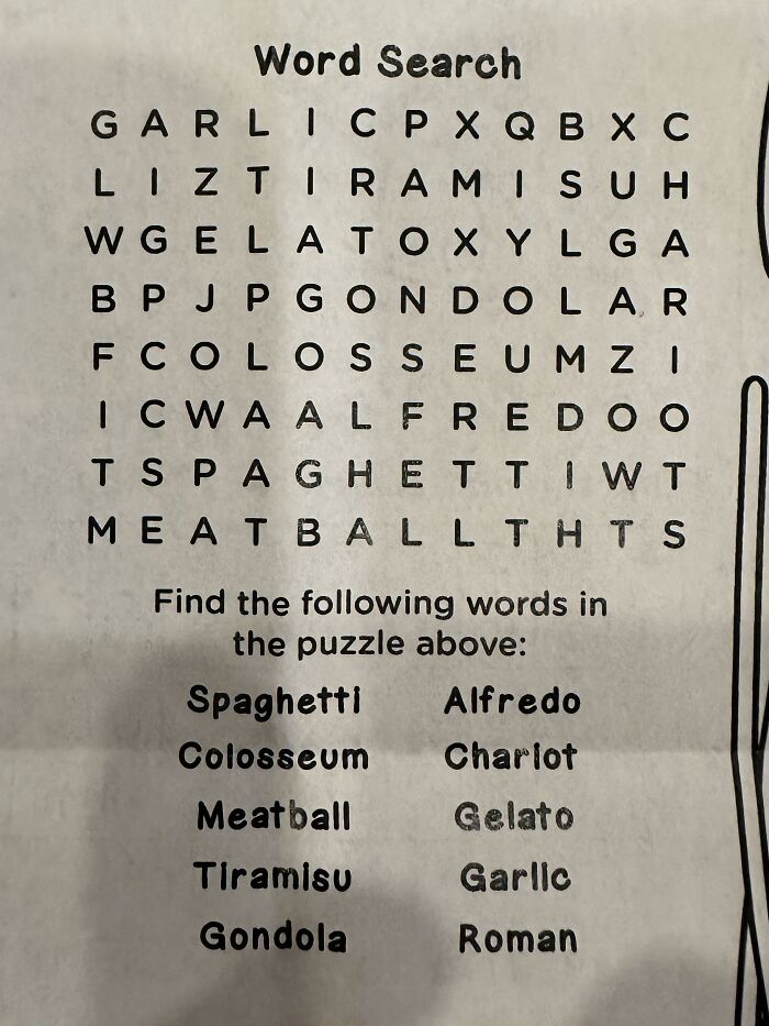 Word Search On Kids Menu, But Where’s ‘Roman’?