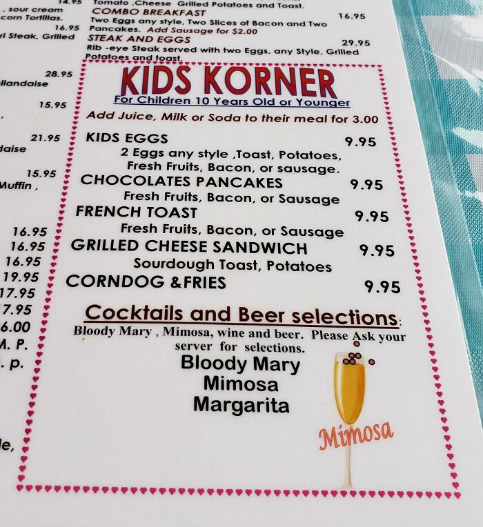 Cocktails and Beers Right Under The Kids Menu? Bold Move