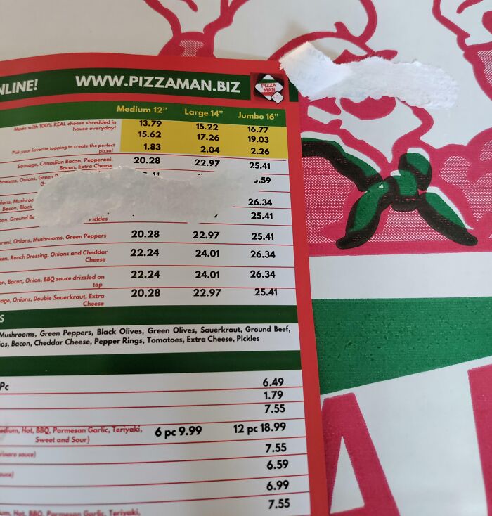 Menu Glued To The Box: Readable? Nope!