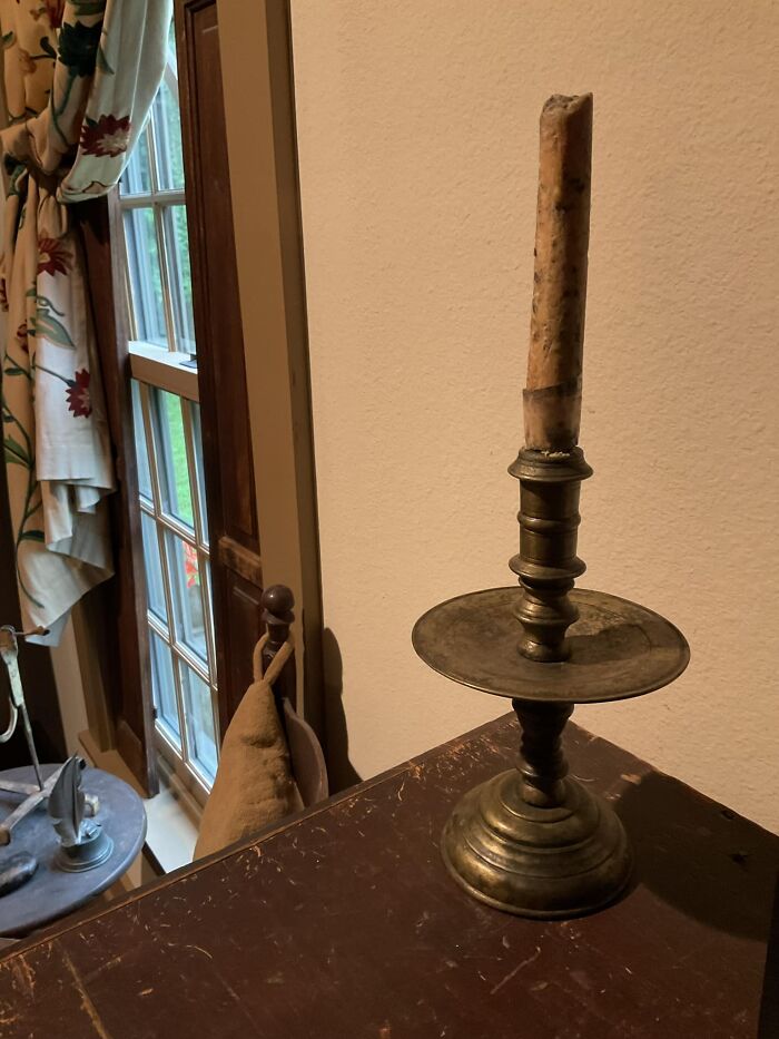Pair of Early Brass Candlesticks—Close-up to Show the Details