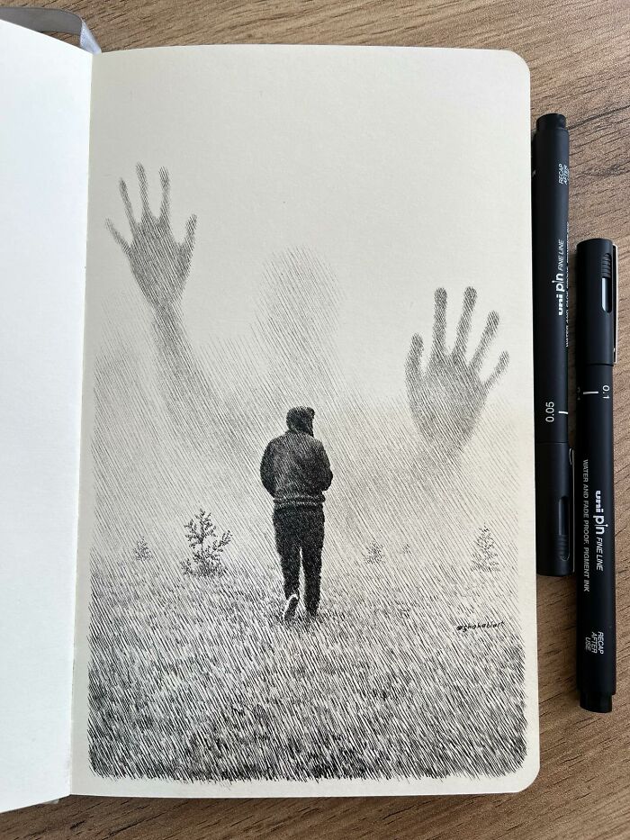40 Mind-Blowing Sketchbook Drawings That Turn Simple Lines Into Dreamy Worlds