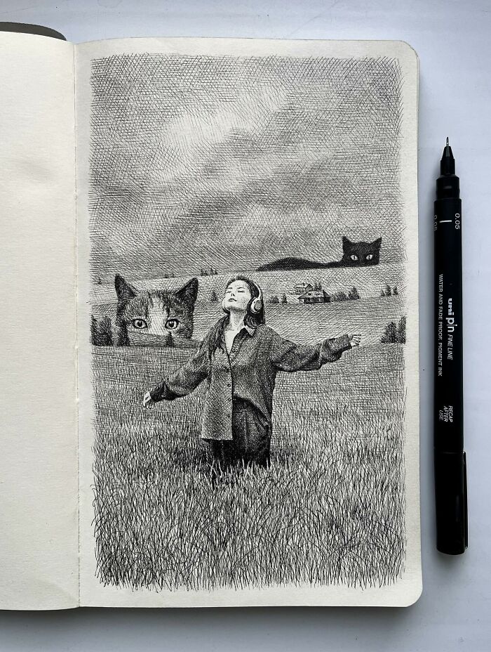 40 Mind-Blowing Sketchbook Drawings That Turn Simple Lines Into Dreamy Worlds