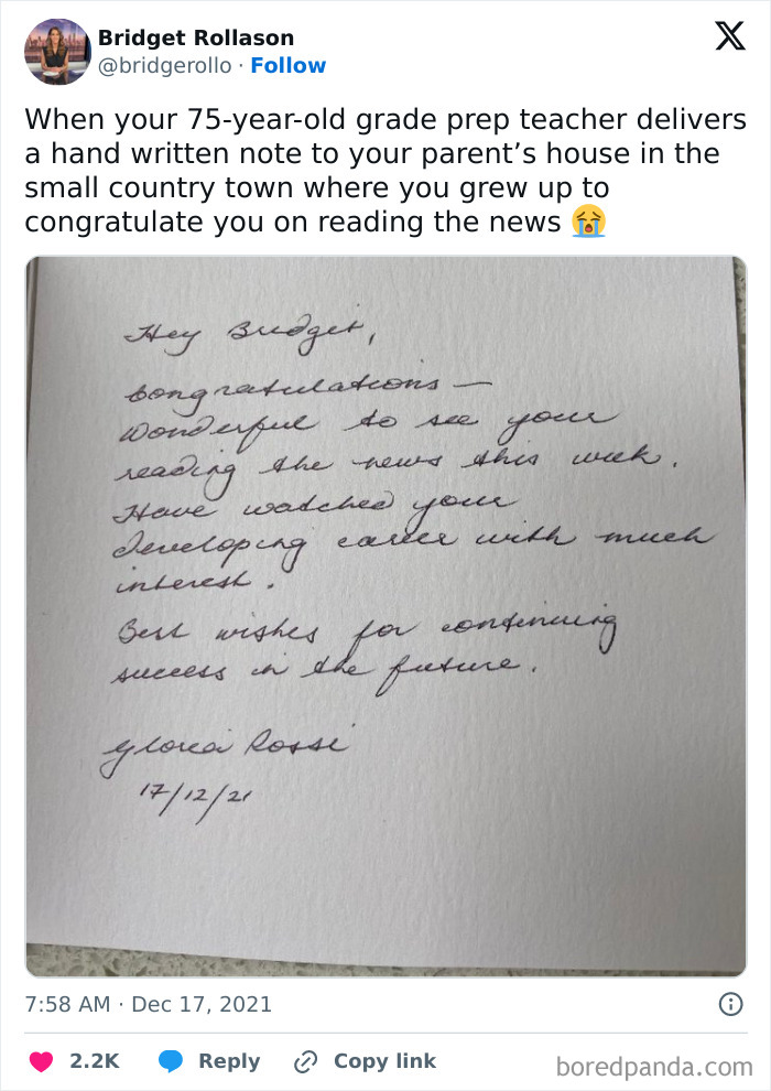 Old-School Cursive + Teacher’s Sweet Words = Heartfelt Vibes