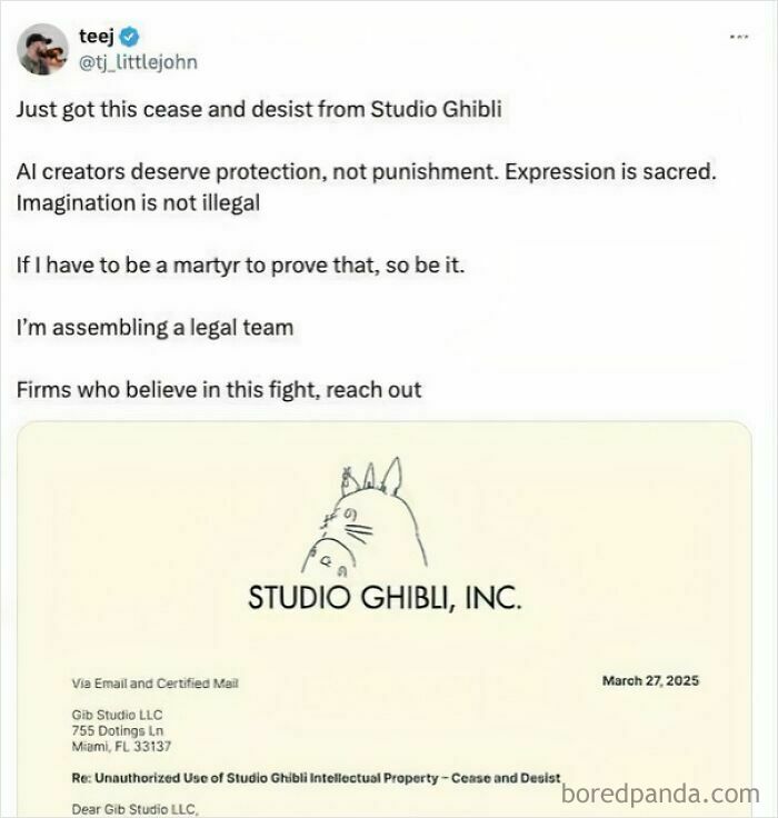 AI Artist Complains Studio Ghibli Kills Creativity... OK Then