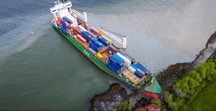 Container Ship Grounded—Almost A House Takeout