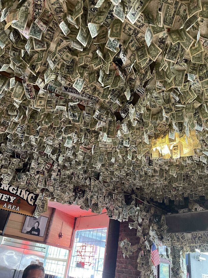 Bar Ceiling Covered In $10,000 In Dollar Bills (Yikes Dust!)