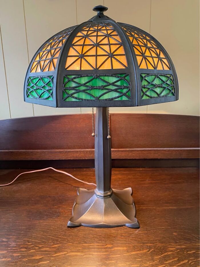 Early 1900s Bradley & Hubbard Slag Glass Lamp