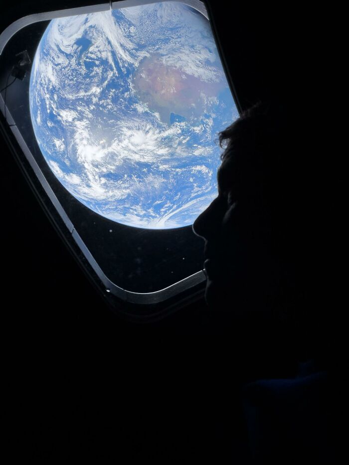 Commander Wiseman Looking Back at Our Blue Home