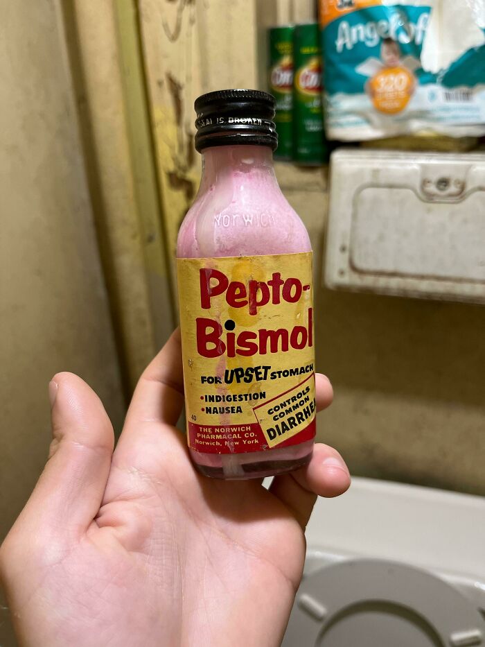 Found a Bottle of Pepto-Bismol from 1959 in the Bathroom at Work—That’s Some Old Medicine!
