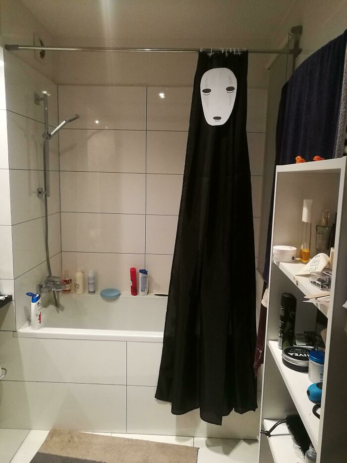 Decorated Our New Shower Curtain and Almost Caused A Heart Attack