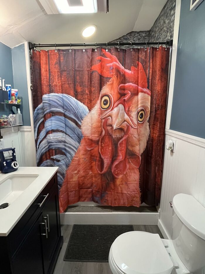 This Rooster Shower Curtain Will Wreck Your Morning Alarm
