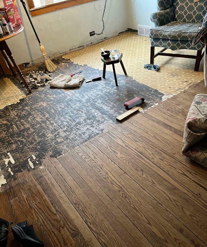 Taking Off Sticky Linoleum: Tar Glue Nightmare