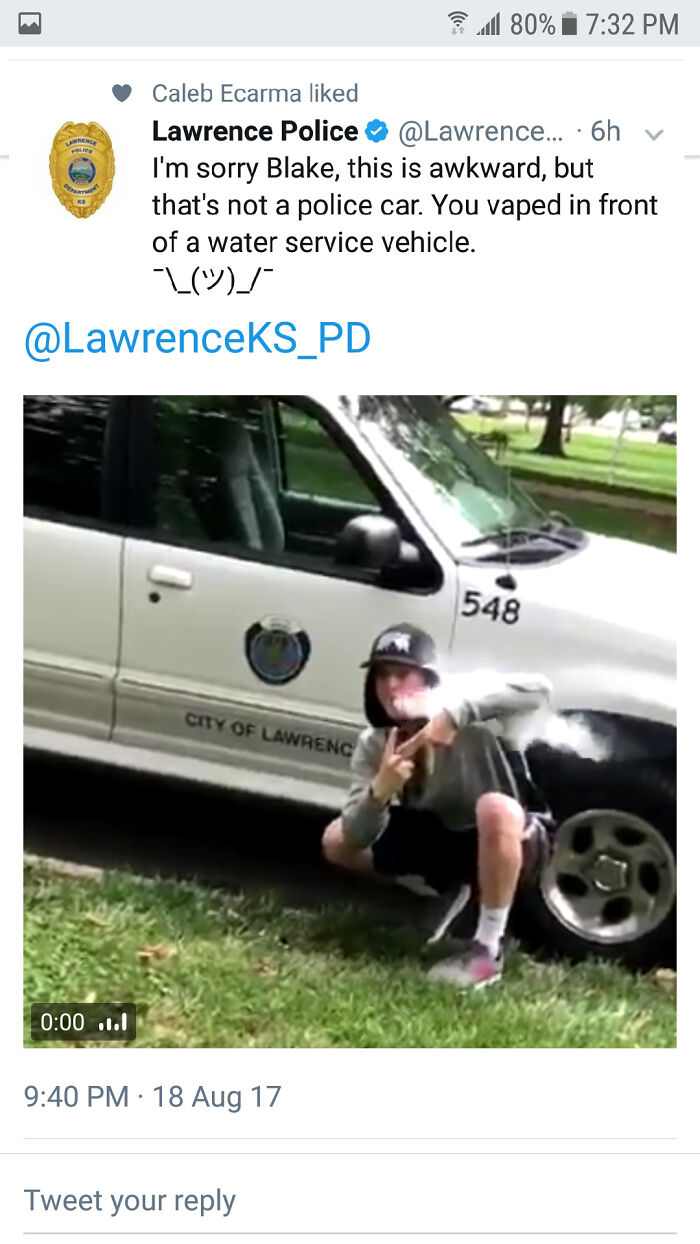 Vaping in Front of a Water Truck Thinking It’s a Cop Car—Classic Mix-Up