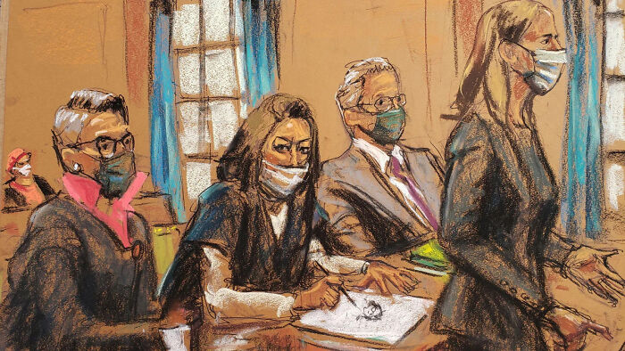 Ghislaine Maxwell Sketching the Sketch Artist Right Back (2021)—Plot Twist!