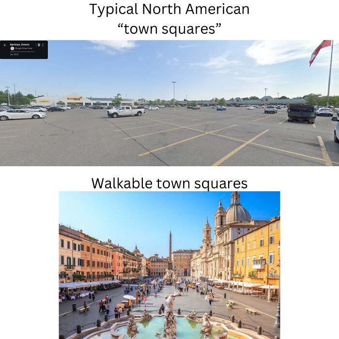 North American Town Squares vs. Walkable Communities