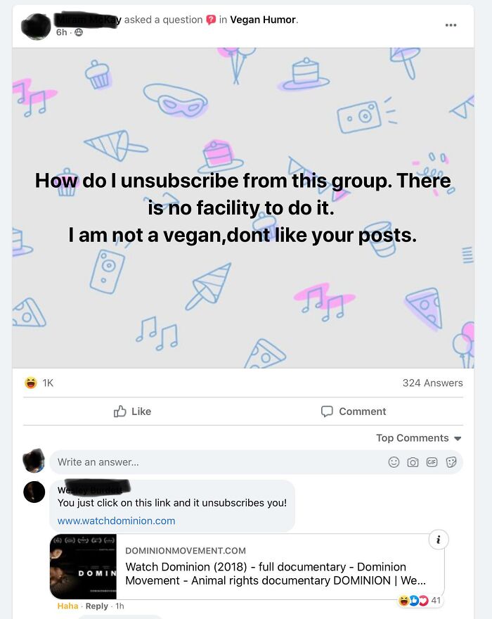 Vegan Group Comment That’s Just Next Level