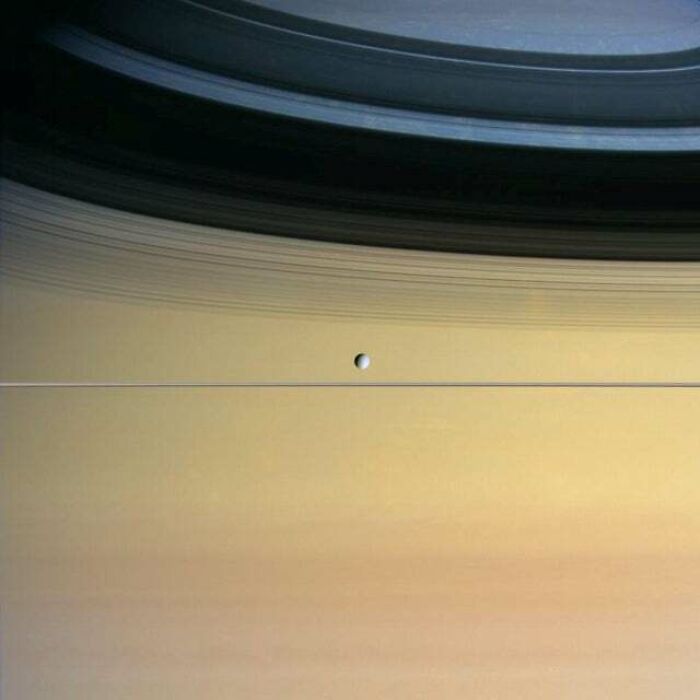 Saturn’s Rings And Dione Moon: Space Bling At Its Finest