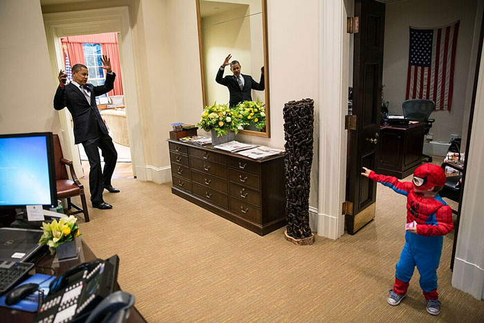 The President Pretends He's Caught in Spider-Man’s Web (Because Why Not?)