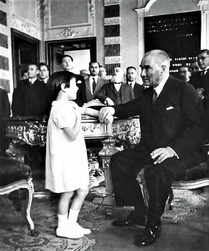 Atatürk and His Adopted Daughter Ulku Sharing a Tender Moment