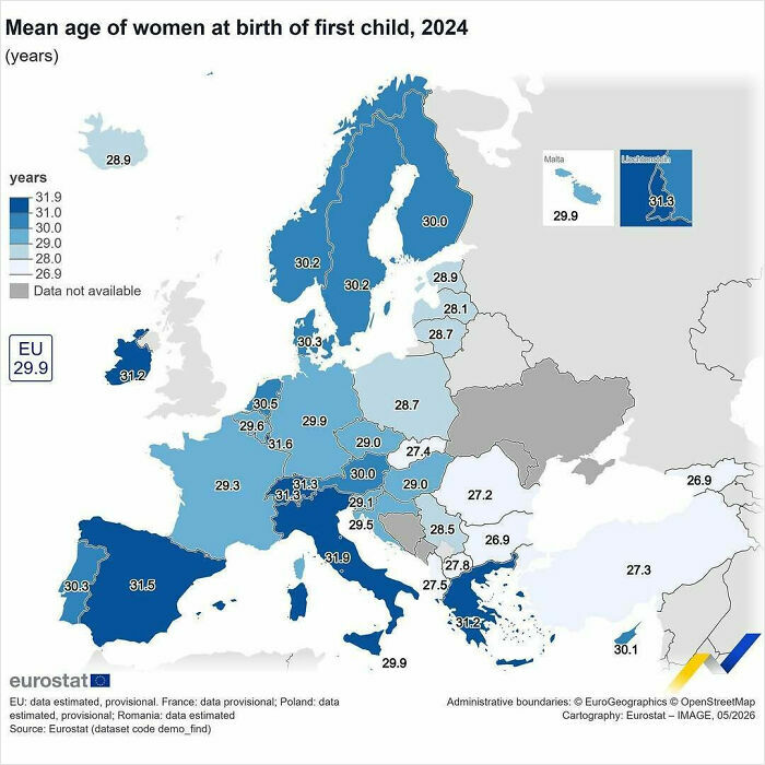 Average Age Women Have Their First Baby In The EU (2024 Edition)