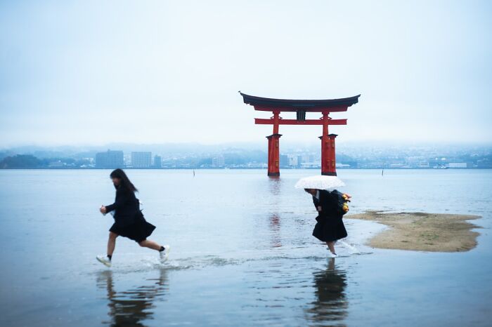On The Sea & Torii: Two Students Doing A Water Walk?