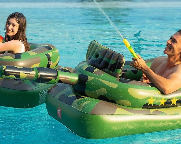 Dad's Summer Announcement: Inflatable Tank Pool Float