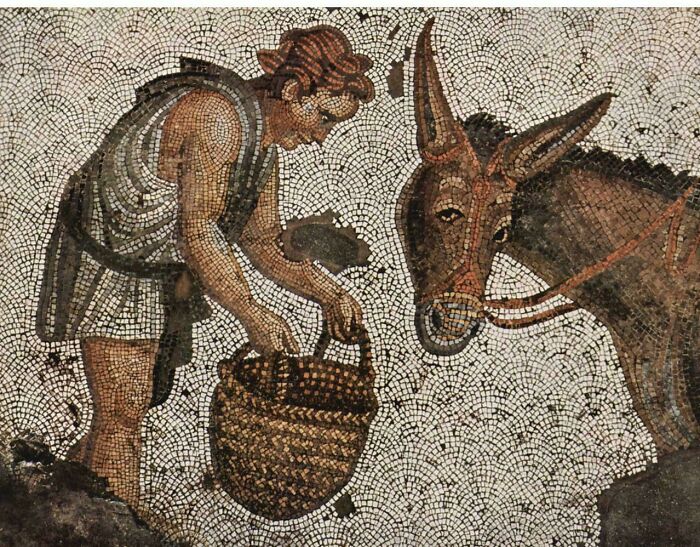 Byzantine Mosaic: Man Feeding A Donkey, Because Donkeys Need Love Too