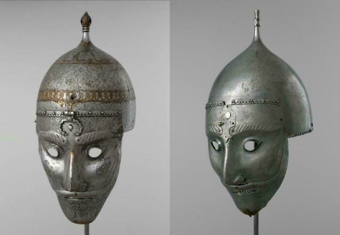500-Year-Old Persian Helmets With Fancy Face Masks