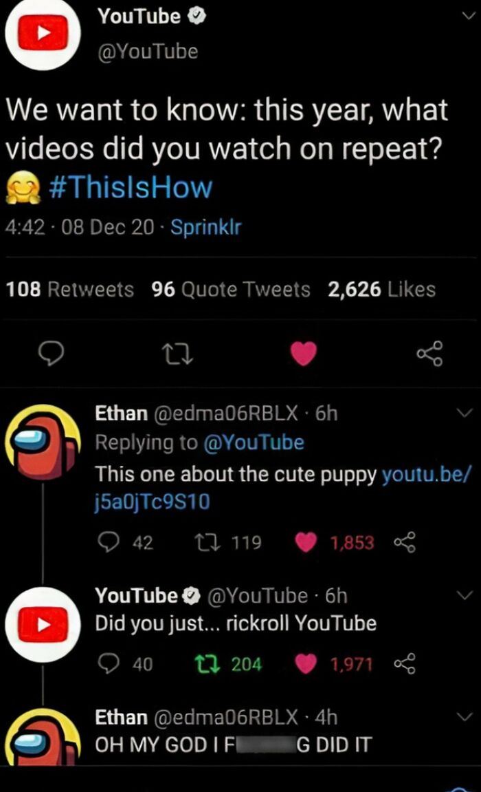 Rickrolling Youtube? Oh Yeah, This Madlad Did It