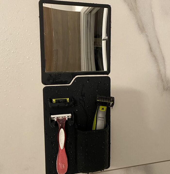 Turn Dad's Shower Into A Mini Barbershop With This Silicon Holder That Holds Toothbrush, Razor, And Comes With An Anti-Fog Mirror