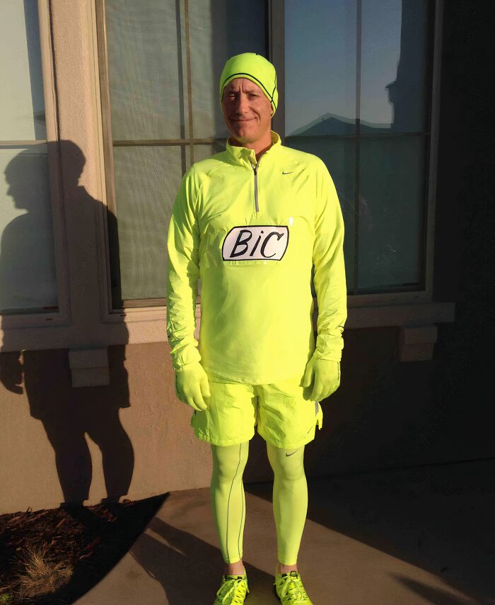 Dad Goes Full Highlighter For His Neon Running Gear