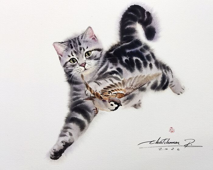 Furry Watercolor Magic: Cats That Will Steal Your Heart (45 Pics)