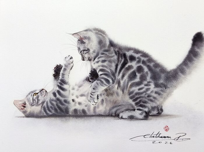 Furry Watercolor Magic: Cats That Will Steal Your Heart (45 Pics)