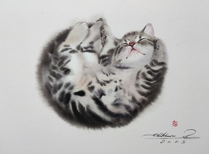 Furry Watercolor Magic: Cats That Will Steal Your Heart (45 Pics)