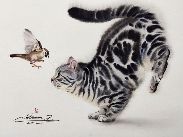 Furry Watercolor Magic: Cats That Will Steal Your Heart (45 Pics)