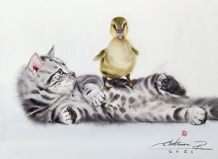 Furry Watercolor Magic: Cats That Will Steal Your Heart (45 Pics)