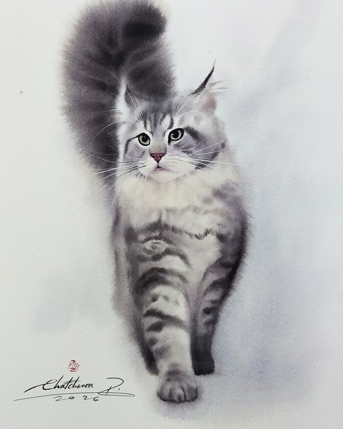 Furry Watercolor Magic: Cats That Will Steal Your Heart (45 Pics)