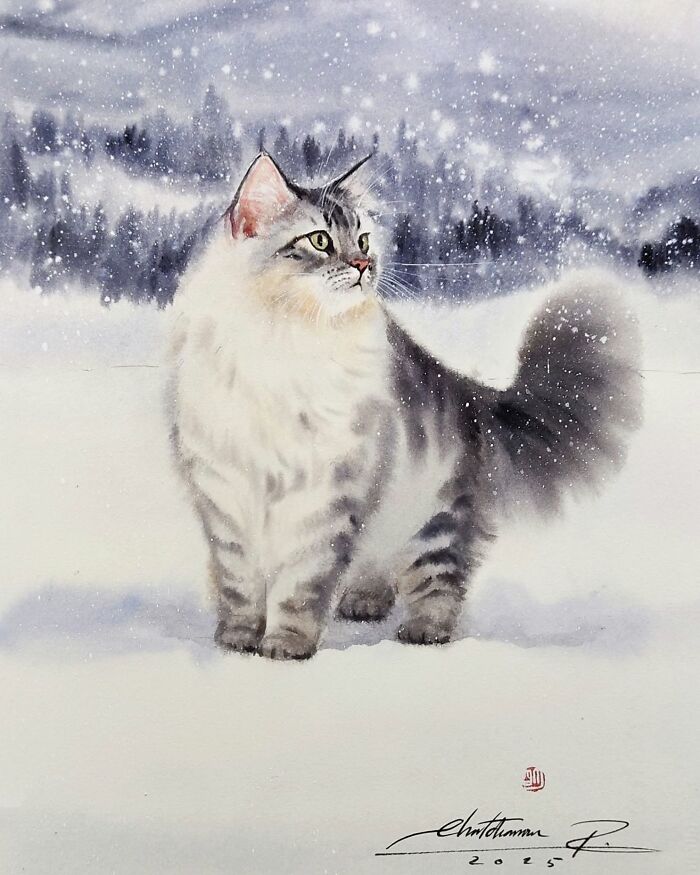 Furry Watercolor Magic: Cats That Will Steal Your Heart (45 Pics)