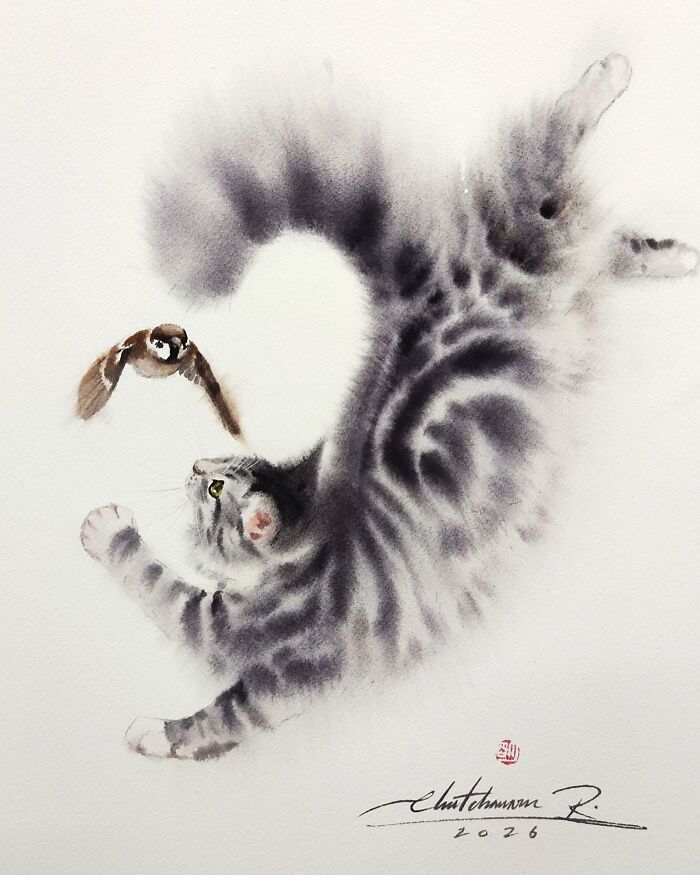 Furry Watercolor Magic: Cats That Will Steal Your Heart (45 Pics)
