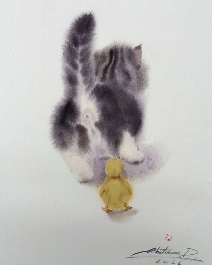 Furry Watercolor Magic: Cats That Will Steal Your Heart (45 Pics)