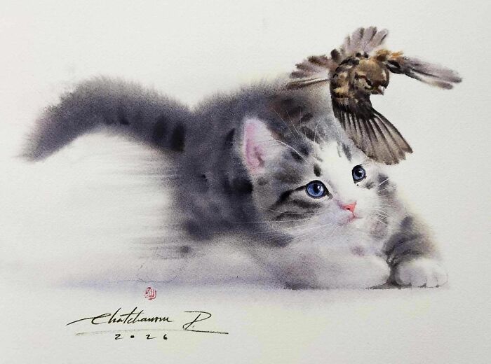 Furry Watercolor Magic: Cats That Will Steal Your Heart (45 Pics)
