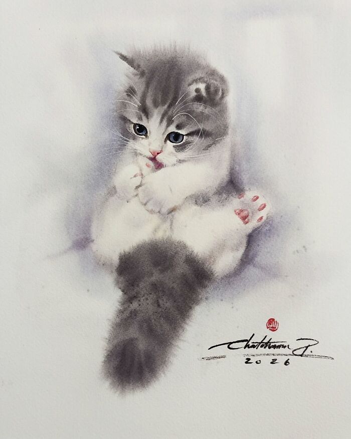 Furry Watercolor Magic: Cats That Will Steal Your Heart (45 Pics)