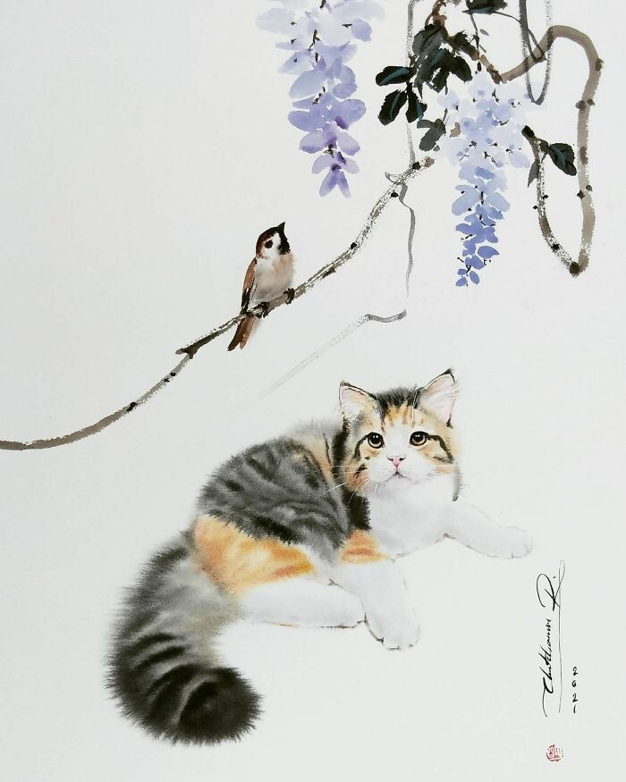 Furry Watercolor Magic: Cats That Will Steal Your Heart (45 Pics)