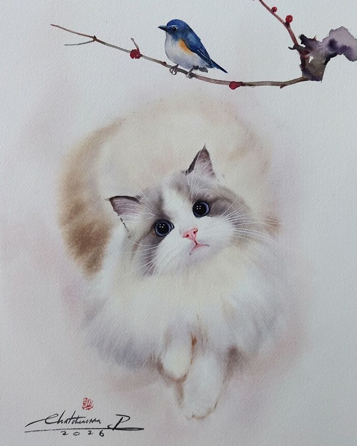 Furry Watercolor Magic: Cats That Will Steal Your Heart (45 Pics)