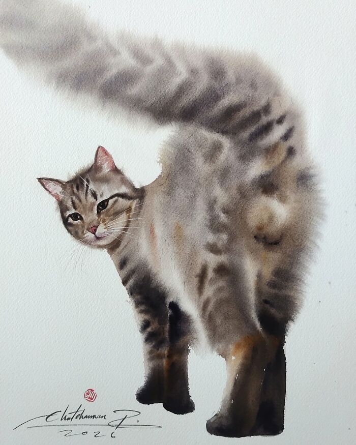 Furry Watercolor Magic: Cats That Will Steal Your Heart (45 Pics)