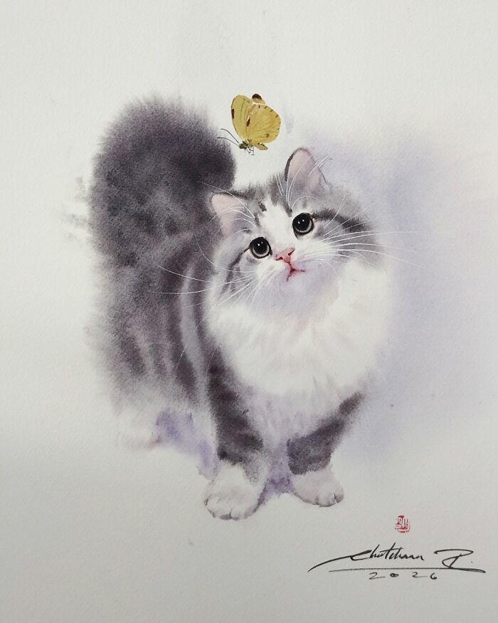 Furry Watercolor Magic: Cats That Will Steal Your Heart (45 Pics)