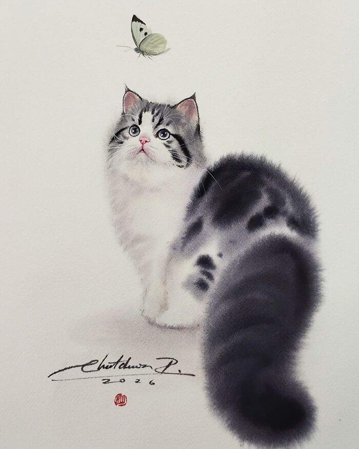 Furry Watercolor Magic: Cats That Will Steal Your Heart (45 Pics)