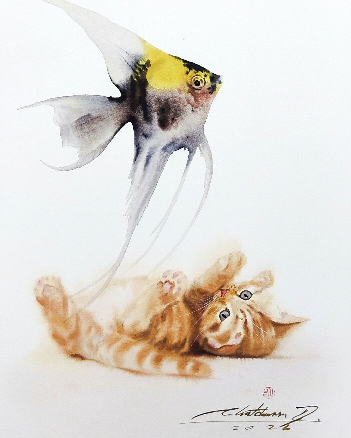 Furry Watercolor Magic: Cats That Will Steal Your Heart (45 Pics)