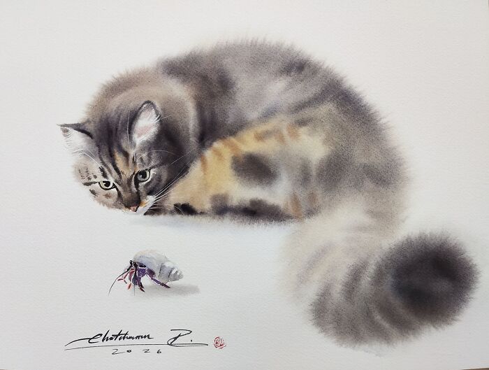 Furry Watercolor Magic: Cats That Will Steal Your Heart (45 Pics)