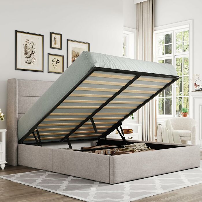 Say Goodbye to Clutter! This Queen Size Lift-Up Storage Bed is a Closet Saver